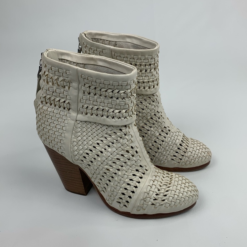 Rag & Bone NY leather heeled Creme woven Ankle Boots booties Size 36 Zip up - Picture 2 of 16